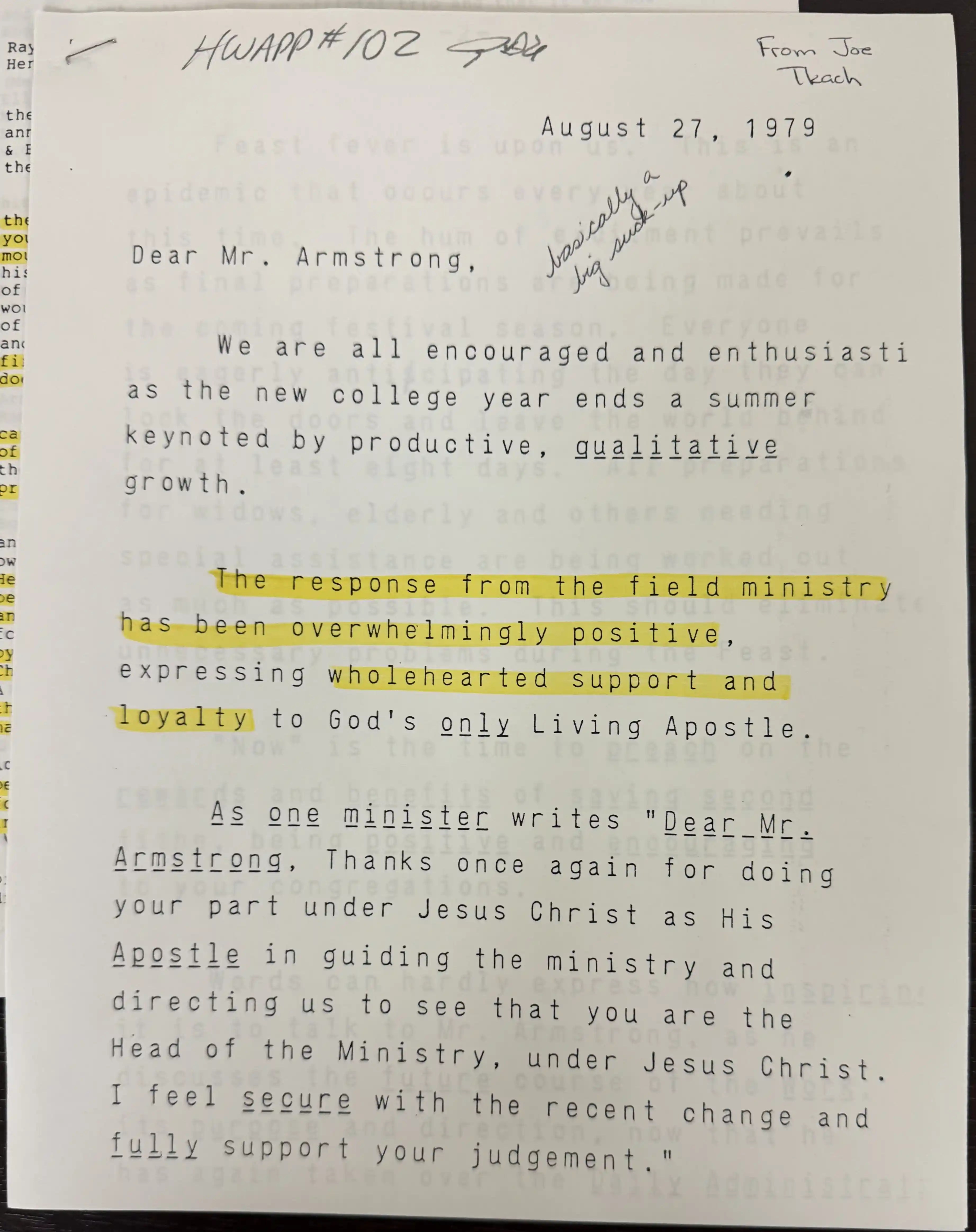 Memo to HWA, 27Aug1979
